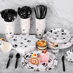 Kochorie 400 Pieces Black Paw Disposable Party Tableware Sets Dog Puppy Supplies Including Plates Cups Napkins Cutlery Serves 50 for Birthday Puppy Theme Party Decorations - Image 4