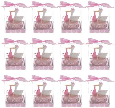 Keepsake Figurine 12 pcs Stork Carrying Clear Pink Pacifier | Awesome Decorations or Party Favors | for Pregnancy Announcements, Gender Reveals, Birthday and Special Celebrations - Image 3