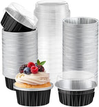 200 Pack Aluminum Cupcake Liners with Lids,Black,Plain by Gandeer