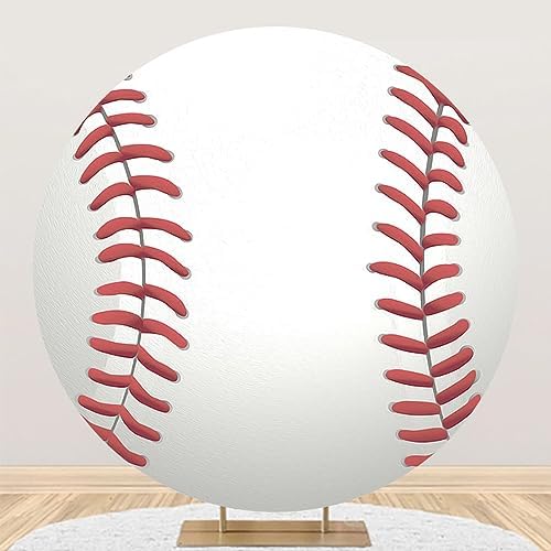 Renaiss 7x7ft Baseball Round Backdrop Cover Hardball Circle Photography Background Batter Pitcher Hit Batting Catcher Athletes Baby Shower Birthday Party Decor Sport Games Arch Photo Booth Props by Renaiss