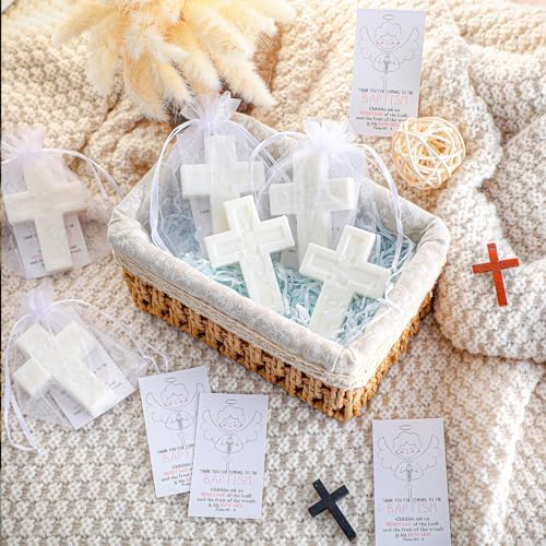 50 Pack Cross Scented Soap Baptism Favors with Cards Bags Guest Gifts,White - Image 5