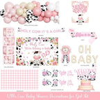 Costova Cow Baby Shower Decorations for Girls, Pink Cow Baby Shower Decorations, Holy Cow We Are Having a Baby Backdrop Balloon Box Tablecloth Sash Pin for Cow Print Its a Girl Gender Reveal - Image 2