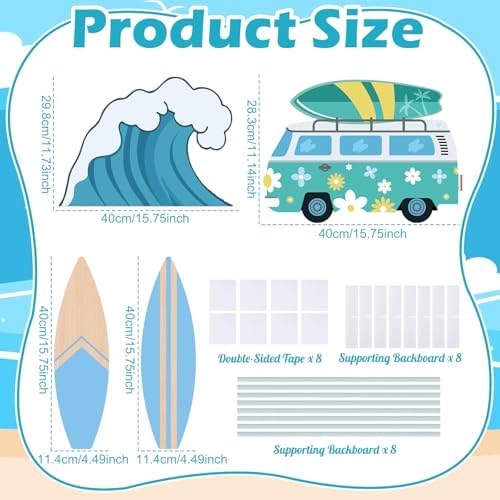 4 Pcs Large The Big One Themed Birthday Party Decorations 1st Birthday Decoration Beach Surfboard Cardboard Cutout Photo Booth Props Backdrop for Beach Pool Baby Shower Supplies - Image 3