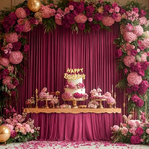 40x10ft Burgundy Backdrop Curtain for Wedding Parties Wrinkle Free Fabric Maroon Drapes Backdrop Decoration for Baby Shower Birthday Photography Decoration 8 Panels, 5ft x 10ft - Image 4
