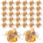 Funnymoom 30 Set 2.5oz Plastic Mini Honey Jars with Wooden Dipper and Muslin Cloth Covers Honey Jars with Gold Lids Hang Tags Decorative Jute Rope for Wedding Birthday Party (Bee) by Funnymoom