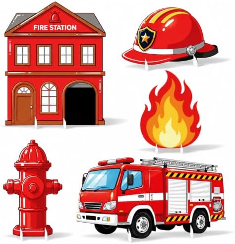 Firetruck Birthday Stand Up Decoration for Indoor Outdoor, 5PCS by WelcometoLawnIdyll