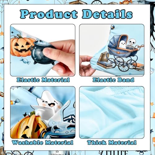 Blue Halloween Baby Shower Party Decoration Set, 6 Ft A Little Boo is Almost Due Stretchy Arch Backdrop Covers with Bat Stickers Balloon Garland Kit for Baby Shower Birthday Party Decor - Image 5