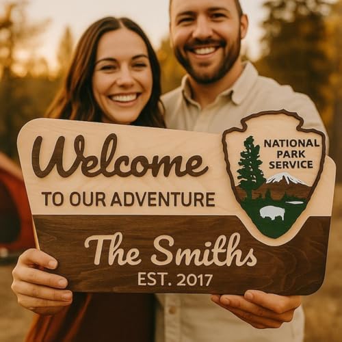 Personalized 3D National Park Service Family Name Welcome Sign,Welcome To Our Adventure National Park Sign for Engagement,Wedding,Baby Shower,House Decorative Signs & Plaques (17"x10"/43.2x26.5cm) - Image 3