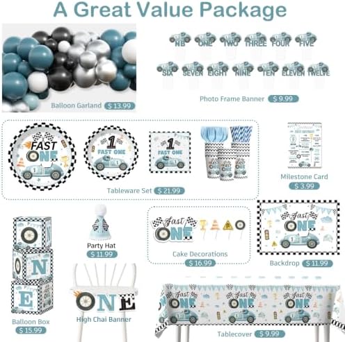 256pcs Blue Fast One Birthday Decorations for Boys, Serves 20 Guests - Image 3
