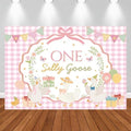 One Silly Goose Baby Shower Backdrop Pink Plaid Floral Funny Silly Goose Decorations for Girl First Birthday Photography Background Banner Photo Booth Props 8x6ft by Unknown