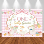 One Silly Goose Baby Shower Backdrop Pink Plaid Floral Funny Silly Goose Decorations for Girl First Birthday Photography Background Banner Photo Booth Props 8x6ft by Unknown