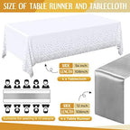 Breling 24 Pack White and Silver Disposable Tablecloth and Table Runner Set - Image 2