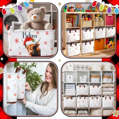 CHENGU 6 Pack Christmas Storage Basket Collapsible Christmas Basket for Gifts Highland Cow Holiday Decor Large Red Truck Bin Foldable Xmas Tree Box with Handle for Bedroom Office Home - Image 6