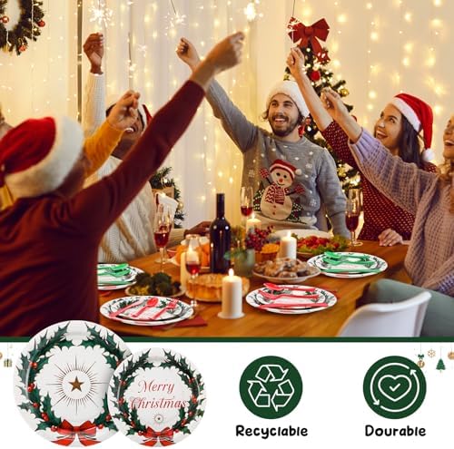 FillTouch 350 Pcs Merry Christmas Paper Plates Napkins Set for 50 Guests - Image 3