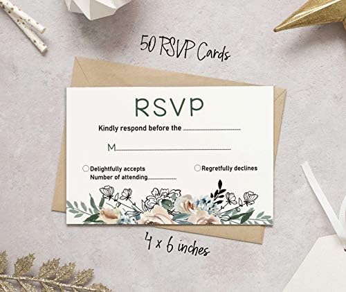 50 Blank RSVP Cards with White Envelopes-Floral Style Response Card-RSVP for Wedding-Rehearsal Dinner-Baby Shower-Bridal Shower-Engagement Party Invitations - Image 5