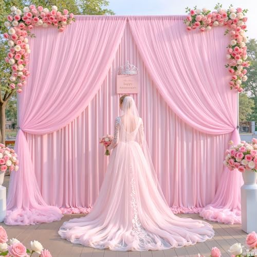 Baby Pink Tulle Backdrop Curtain for Parties Wedding,30ft x 10ft Wrinkle Free Curtain Backdrop,2 Layer Drapes for Backdrop,Polyester Back Drop for Bridal Shower Birthday Baby Shower Photography - Image 3
