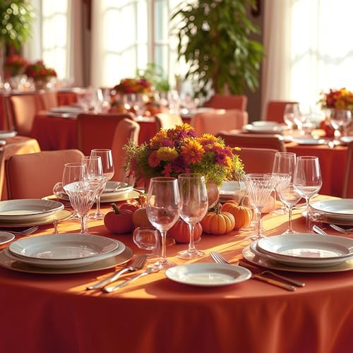 sancua Thanksgiving Round Tablecloth 120 Inch, 8 Pack Burnt Orange Rust - Image 3