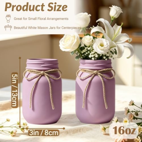 6 PCS 16oz Glass Mason Jars Flower Vases for Centerpieces, Purple - Image 2