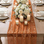 Artoid Mode 6PCS Caramel Gauze Gold Table Runner 120 Inch 10FT, Glitter Metallic Foil Sheer Dining Wedding Anniversary Holiday Table Decor for Home Party - Image 3