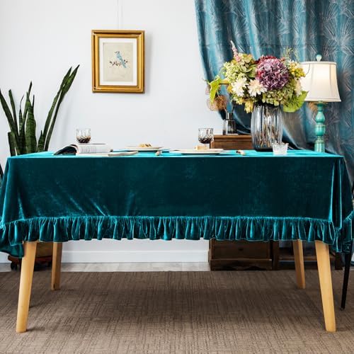 GLORY SEASON Velvet Tablecloth Luxurious Solid Rectangle Table Cloth,Oblong Retro Farmhouse Ruffle Tablecloths Washable Table Cover for Party Wedding Baby Shower Kitchen Dinning Tabletop Decoration - Image 3