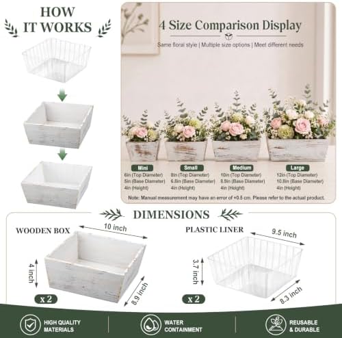 Dandat 2 Set 10 Inch Wooden Flower Box Rustic Table Centerpieces,White - Image 2