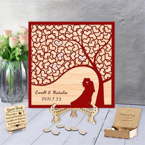 Personalized Tree of Life Wedding Guestbook Alternative with Wooden Heart Sign Custom Famliy Tree Wedding Drop Top Frame Rustic Wedding Decorations for Reception,C-Family Tree Guestbook-2 by Smallduuck