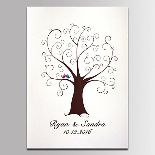 DIY Wedding Guest Book Alternative Fingerprint Wedding Tree Lovebirds Guests Book with Inkpad Thumbprint Attendance Engagement Gift Party Decorations-80x120cm - Image 2