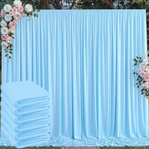 30 ft x 10 ft Wrinkle Free Baby Blue Backdrop Curtains for Parties, 6 Panels 5 ft x 10 ft Polyester Light Blue Photo Backdrop Drapes for Birthday Wedding Party Baby Shower Photography by Outpain