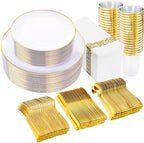 Supernal 350Pcs Elegant White and Gold Plastic Dinnerware Set for Wedding by supernal