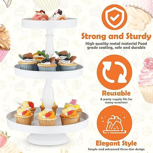 Maxdot 2 Pcs 3 Tier Cupcake Stand, Round Metal Dessert Tower,White - Image 4