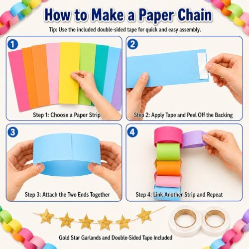 Chunky Colorful Paper Chain Garland Strips 500 Sheets 3 x 8 Inch - Image 7