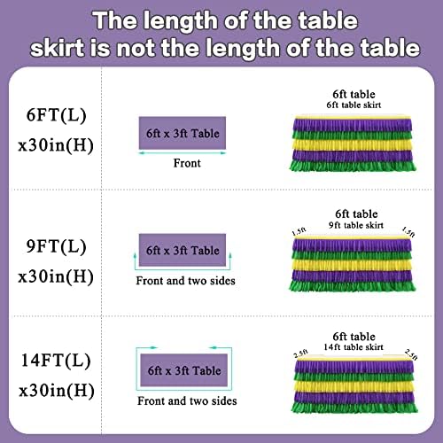 Mardi Gras Party Table Skirt Yellow Green Purple Table Skirts Mardi Gras Decorations for Carnival Masquerade Parade Party 9ft - Image 3
