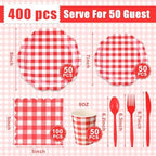 Funnymoom 400 Pcs Red Gingham Party Supplies for Picnic Party Decoration - Image 2
