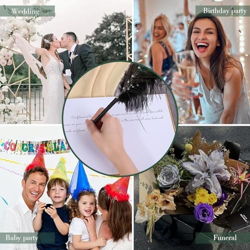 Vijiv Personalized Wedding Guest Book for Wedding Reception Signs, Bridal Baby Shower, Peacock Feather Hardcover Guestbook for Table Decoration Engagement Birthday Party Event, Photo Corners and Pen - Image 6