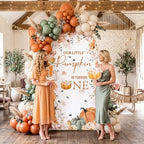 Tegeme 7.2ft Our Little Pumpkin is Turning One Arch Backdrop Cover 1st Birthday Baby Shower Decoration Large Orange Floral Pumpkin Backdrop for First Birthday Party Supply Photo Background Decoration - Image 4