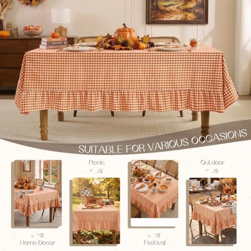 Romanstile Fall Gingham Ruffled Tablecloth Rectangle, 60 x 102 Inch Orange - Image 6
