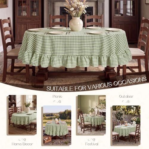Romanstile Gingham Ruffled Oval Tablecloth, 60 x 84 Inch, Sage Green - Image 6