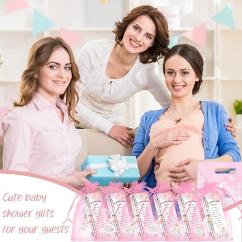 145 Pieces Baby Shower Favors for Guest Pink Elephant Ballpoint Pens and Keychains Gifts for Baby Girls Bulk Retractable Baby Shower Pens Gender Reveal Greeting Cards Souvenirs Prizes - Image 5