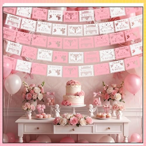 10 Pack 120 ft Pink Mi Bautizo Decoration Papel Picado Cielito Lindo Party - Image 5