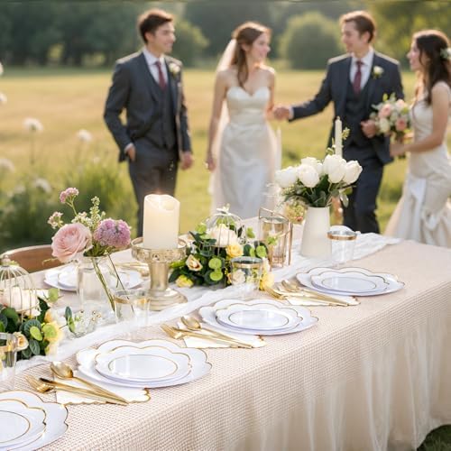 350Pcs White Gold Rim Heavy Duty Plastic Plates Dinnerware Set - Image 3