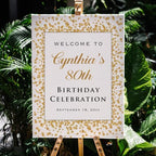 Printed Gold Glitter (Not Real Foil) Birthday Celebration Welcome Sign, Personalized Lilac Birthday Party Decorative Sign, Customized Poster Board Canvas - Image 2
