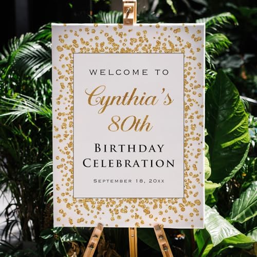 Printed Gold Glitter (Not Real Foil) Birthday Celebration Welcome Sign, Personalized Lilac Birthday Party Decorative Sign, Customized Poster Board Canvas - Image 2