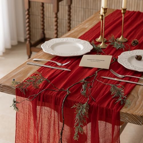 6Pcs Red Cheesecloth Table Runner 120 Inches for Party Boho Home Decor by KEKETOARRANGE