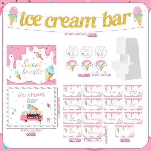 Meanplan 79 Pcs Ice Cream Bar Party Decoration Kit Table Supply, Pastel - Image 2