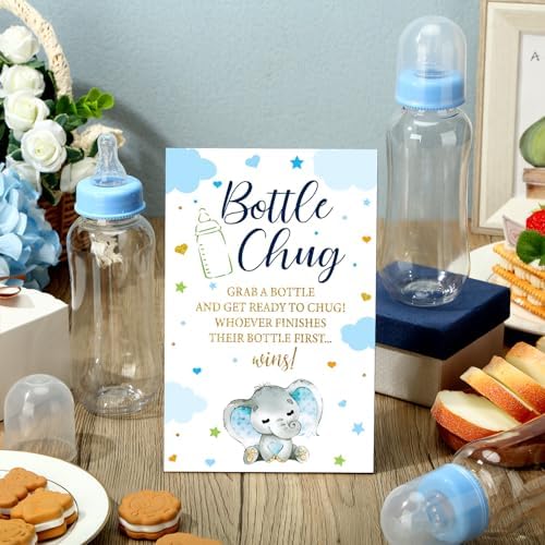 TrelaCo Blue Elephant Cool Baby Shower Games Bottle Chug Sign Wooden Elephant Theme Gift Sets Gender Reveal Party Favors and 12 Pcs Baby Bottle Shower Favor for Games Gender Reveal - Image 5