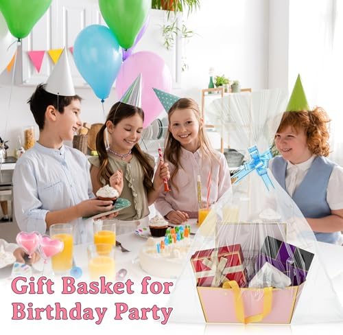 Tuanse 30 Pcs Basket for Gift Empty DIY Bulk Gift Basket Kit with Handle Kraft Cardboard Tray with 30 Bag 30 Bow Market Tray for Wedding Party, Pink, 9.8 x 6.7 x 4.3 in - Image 6