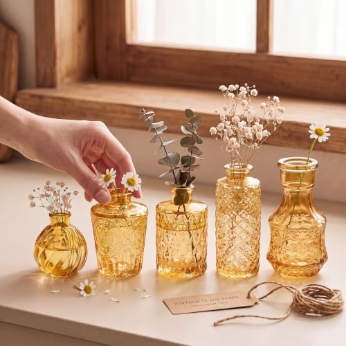 Clear Topaz Glass Bud Vase Set of 24 Pcs,Small Bud Vases in Bulk,Glass Crystal Flower Vases Table Centerpieces for Party Event Wedding Decor Baby Shower Decorations (Topaz, 24 Pcs) - Image 2