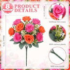 Zeyune 8 Pack 12 Inch Artificial Rose Bouquet, Orange and Hot Pink - Image 2
