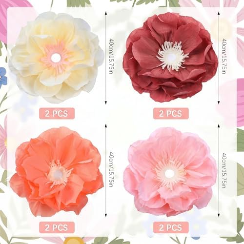 Thiccywoov 8 Pack Giant Paper Flower Decorations for Bulb, 15.7" Large Artificial Flower Paper Lantern Colorful Crepe Tissue Papers Flowers for Classroom Birthday Wedding Decorations(Fresh Color) - Image 4