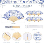 Wenqik 100Set Blue Floral Handheld Folding Fans,Wedding Paper Fan for Guest - Image 2